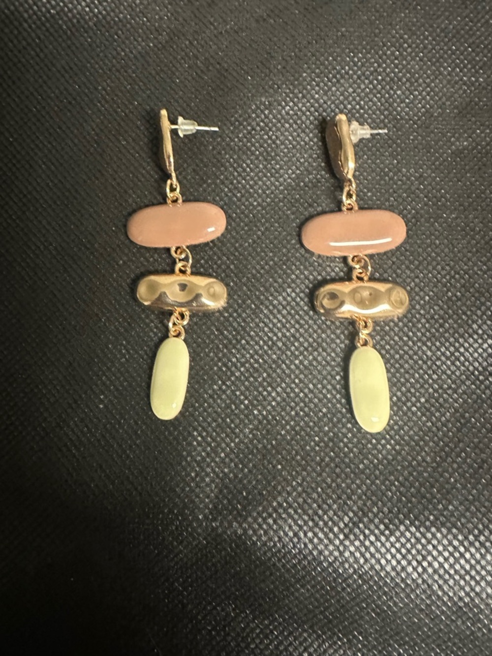 Gold Drop Earrings with Tan and Pale Yellow Accents
